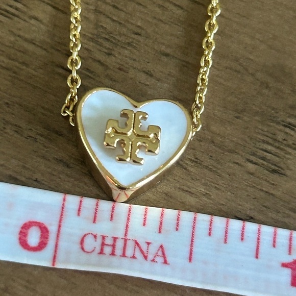Tory Burch White Enamel Logo Heart Necklace - Picture 6 of 8
